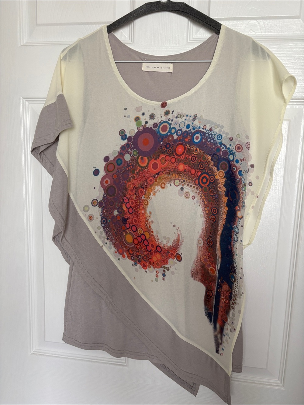 Cream and Taupe Abstract Swirl Tunic